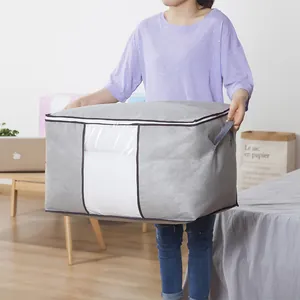 Large capacity foldable quilt storage bag with transparent window for home organization
