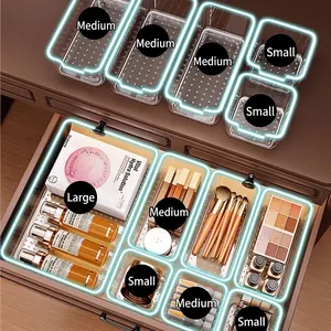 Organisateur de tiroir en acrylique transparent pour rangement de maquillage et cosmétiques
