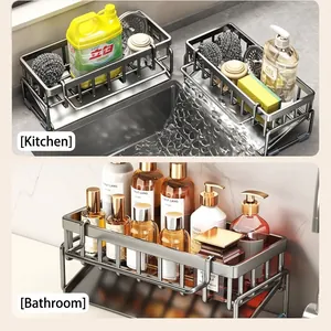 Multifunctional stainless steel sink caddy organizer for kitchen and bathroom use