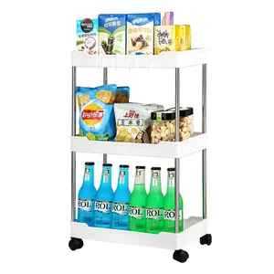 Chariot de rangement fin à 3 niveaux avec roues pour salle de bain et cuisine