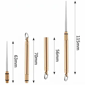 Portable brass toothpick and stainless steel fruit pick with dimensions 56mm to 115mm