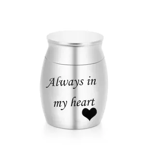 Stainless Steel Pet Cremation Urn Sealed Moisture Proof Keepsake Jar Heart Pattern Text Print Decorative Memorial Ornament