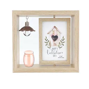 Rotating Wooden Photo Frame With Metal Memorial Keepsake Urn For Pets Human Ashes Double Sided Display Frame Home Decor