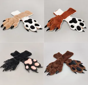 Close-up detail of furry animal paw gloves in four different color varieties for Fursuit cosplay
