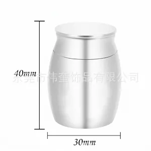 Miniature stainless steel pet cremation urn for ashes with dimensions 40mm by 30mm