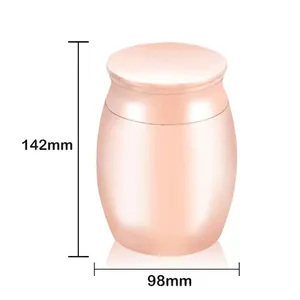 Détail de l'urne cinéraire commémorative en or rose avec dimensions de 98x142mm
