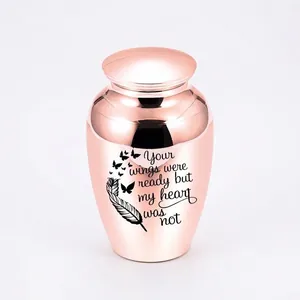 Polished Stainless Steel Memorial Cremation Urn For Human Ashes Pets Memorial Jar With Feather Butterfly Pattern Keepsake Grave Ornament