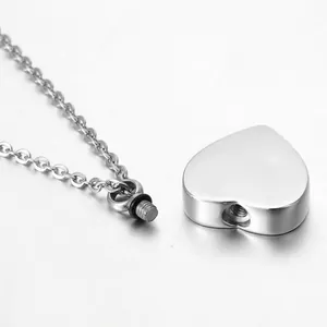 High polished stainless steel heart cremation urn necklace for memorial ashes pendant