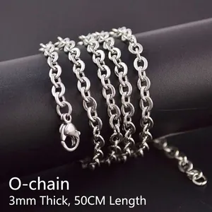 Polished stainless steel O-chain link necklace, 3mm thickness and 50cm length.