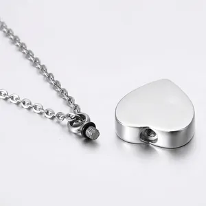 Silver stainless steel heart cremation urn necklace for pet ashes memorial jewelry