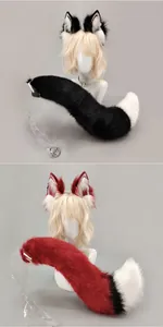 Handgemaakte pluizige wolfsoor hoofdband en bijpassende staart set voor cosplay kostuums