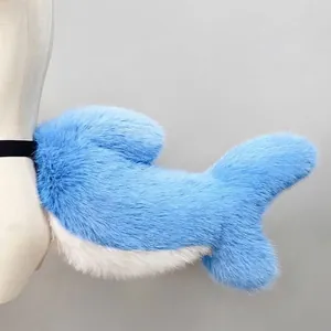 Furry Shark Tail Cosplay Prop Faux Fur Plush Animal Tail For Anime Convention Halloween Party Costume Accessory For Adults