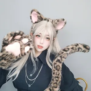 Full leopard print ears headband paws and tail set for Halloween cosplay masquerade