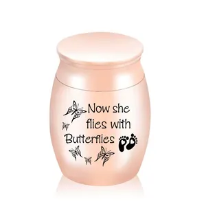 Stainless Steel Memorial Urn For Human Ashes Pet Cremation Butterfly Paw Print Small Keepsake Jar Now She Flies With Butterflies
