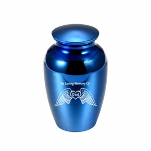 Pequeña Urna De Cremación De Metal Para Cenizas Humanas Mascotas Recuerdo Con Diseño Corazón Alas Azul Mini Urna