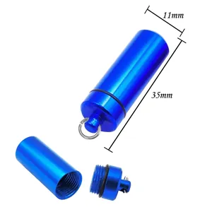 Blue cylindrical aluminum memorial cremation ash pendant and mini perfume vial 35x11mm