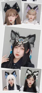Detailed collage of Gothic Lolita wolf ears headbands with ornate metallic accessories.
