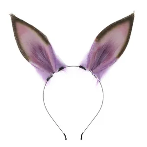 Realistisches lila-braunes Plüsch-Wolfsohren-Stirnband für Cosplay Kostümpartys Haarschmuck