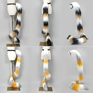 Realistic poseable faux fur calico cat tail accessory for anime Cosplay costumes