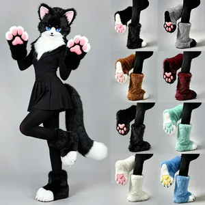 Pattes de Fourrure Fursuit Faites à la Main Pieds de Chat d'Animal Accessoires de Costume Anime Expo Peluche Cosplay Chaussettes de Patte Pour Adultes Unisexe Fête