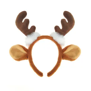 Cerchietto con corna di renna in peluche e orecchie per travestimenti di feste natalizie