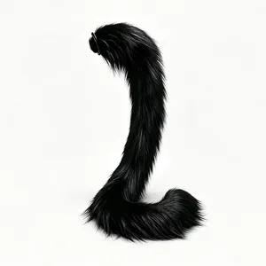 Flexible long black furry cat tail cosplay accessory with poseable internal skeleton