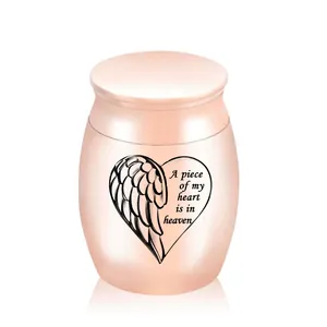 Urna Commemorativa in Metallo per Ceneri Umane e Animali Incisione Cuore Ala Mini Barattolo Funerale Regalo Ricordo