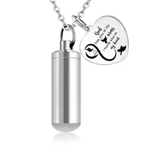 Stainless Steel Cylindrical Heart Urn Necklace For Pet Human Ashes Memorial Jewelry Cremation Keepsake Heart Pendant And Chain Memorial Necklace