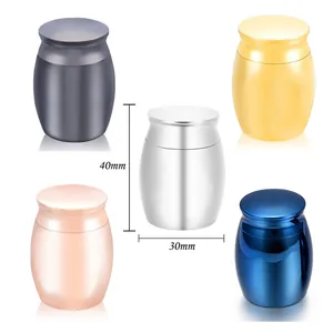 Mini stainless steel memorial cremation urns for pets or human ashes in 5 colors, 40x30mm