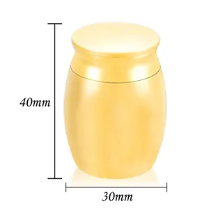 Mini gold metal cremation urn for human or pet ashes, 30x40mm memorial keepsake urn