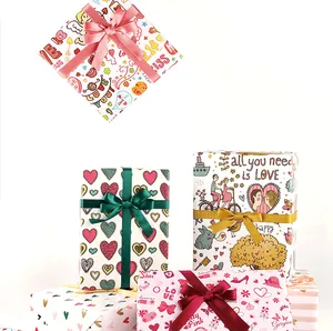 Valentine's Day gift wrapping paper with creative heart and love quote patterns
