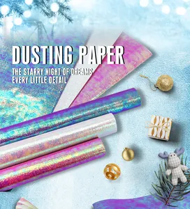Close-up macro view of shimmering iridescent dusting paper for luxury gift wrapping