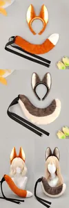 Detailed view of plush wolf and fox ears with matching tails in multiple color options