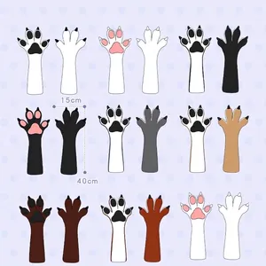 Professional four-finger elastic fursuit beast paw gloves in multiple colors, 40cm long