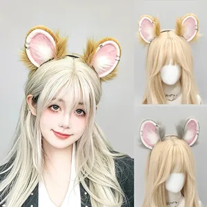 Handmade Faux Fur Hamster Mouse Ear Headband With Metal Rings Cute Triangular Animal Ears Hair Hoop For Cosplay Party Costume Props