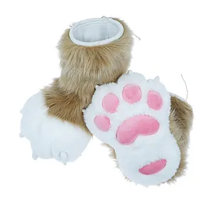 Handmade furry fursuit paw boots for cosplay performance with brown fur and pink pads