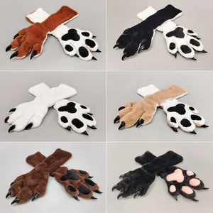 Set of six colorful fursuit animal paw gloves with claws for cosplay and furrie events