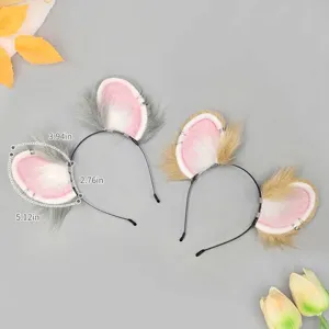 Furry mouse ears headband for cosplay, featuring gray and brown plush animal ear designs.