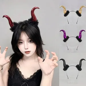 Gothic Halloween Demon Horns Headband Metallic Succubus Goat Horns Hair Accessory For Cosplay Party Women Men Hairband