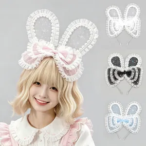 Diadema Oreja de Conejo Lolita Dulce Gasa Encaje Lazo Tocado Accesorios Pelo Mujer KC Oreja de Conejo Estrellado