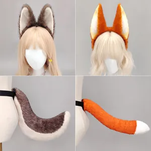 Realistic faux fur fox and wolf ear headband and tail set for Halloween cosplay