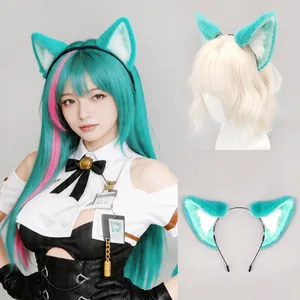 Handmade mint green faux fur cat ear headband for cosplay and anime conventions
