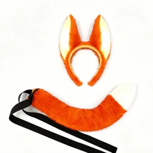 Furry fox ears headband and plush tail costume set for kids Halloween cosplay