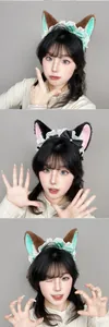 Detailed view of sweet Japanese Lolita cat ear headband with lace and bow decoration