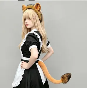 Detailed view of a lion ear headband and tail set for Halloween cosplay events