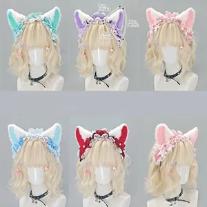 Lolita lace cat ear headband with bows for anime cosplay and fashion accessories