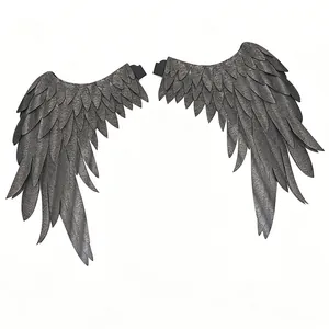 Dark grey angel wings cosplay prop isolated on white background