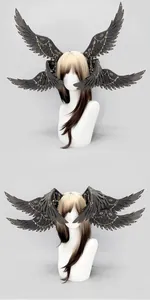 Detailed view of gothic black Cthulhu Seraphim wing headpiece for angel Cosplay costume.