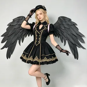 Oversized black electric demon wings for cosplay and gothic stage performance outfits
