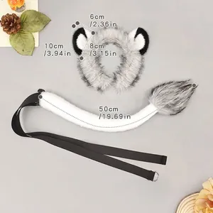 Grey furry lion ears headband and tail costume set for Halloween animal cosplay parties